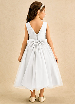 Azazie Macaron Robe Demoiselle D'honneur Fillette Robe Trapèze en Tulle Plissée Ivoire image2