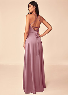 Azazie Mei Bridesmaid Dresses Vintage Mauve A-Line V-Neck Stretch Satin Dress image2