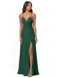 Azazie Everleigh Vestidos de damas de honor Vestido de Verde Oscuro de Gasa de Corte en A con Corazón plisado image1
