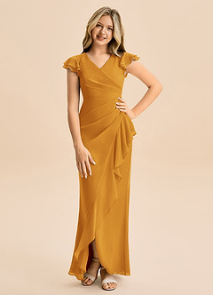 Azazie Julie Junior Vestido de Caramelo de Gasa de Corte Sirena con Volante image1