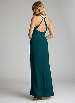 Azazie Becca Bridesmaid Dresses Pine Sheath V-Neck Chiffon Dress image6