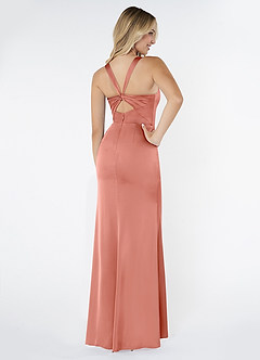 Azazie Mero Bridesmaid Dresses Coral Mermaid Pleated Stretch Satin Dress image3