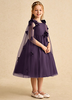 Azazie Staria Flower Girl Dresses Plum Ball-Gown Ruched Tulle Dress image8
