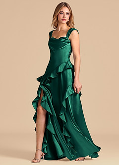 Azazie Sloane Bridesmaid Dresses Emerald A-Line Sweetheart Neckline Metallic Satin Dress image4