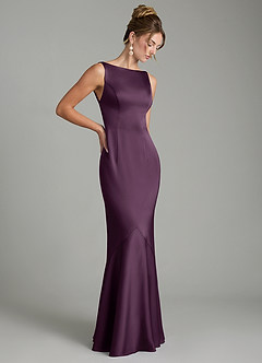 Azazie Tamera Robes de demoiselle d'honneur Robe Sirène en Satin extensible Plissé Prune image7
