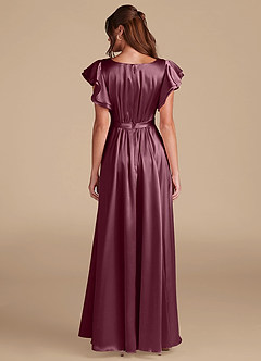 Azazie Daphne Modest Bridesmaid Dresses A-Line Ruched Metallic Satin Floor-Length Dress image2