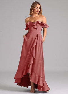 Azazie Lyra Bridesmaid Dresses Antique Rose A-Line Off the Shoulder Stretch Satin Convertible Dress image3