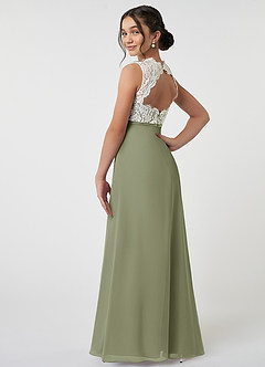 Azazie Rana Junior Pistachio A-Line Lace Chiffon Dress image4