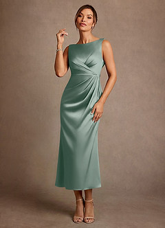 Azazie Mazhe 신부의 어머니 드레스 A라인 주름진 스트레치 새틴 티 길이 드레스 image1