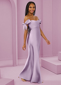 Barbie ♥ Azazie Vestidos de damas de honor Vestido de Lila Esmerilada de Satén Elástico de Corte Recto Convertible con Vestidos sin tirantes image1