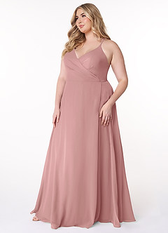 Azazie Davis Robes de demoiselle d'honneur Robe Trapèze en Mousseline de soie Col en V Rose Poussiéreuse image9