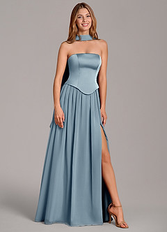 Azazie Cadence Bridesmaid Dresses Dusty Blue A-Line Corset Stretch Satin Convertible Dress image1