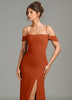 Azazie Charmaine Bridesmaid Dresses Burnt Orange A-Line Off the Shoulder Chiffon Dress image2