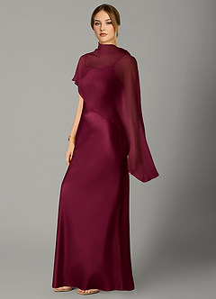 Azazie Jaleesa Bridesmaid Dresses Burgundy A-Line High Neck Stretch Satin Dress image4