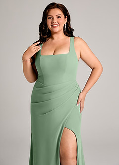 Azazie Mero Abiti da Damigella Abito Tubino in Chiffon Plissettato Matcha image14