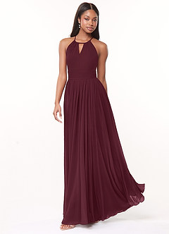 Azazie Cherish Vestidos de damas de honor Vestido de Cabernet de Gasa de Corte en A con Plisado image3