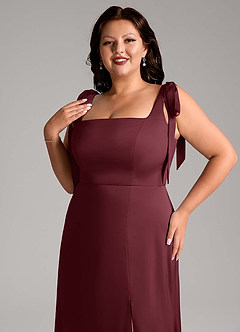 Azazie Frostine Vestidos de damas de honor Vestido de Cabernet de Satén Elástico de Corte en A con Lazo image10