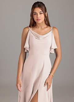 Azazie Darcia Bridesmaid Dresses Rose Petal A-Line Side Slit Chiffon Dress image6