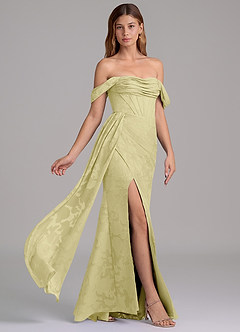 Azazie Amyra Jurken voor bruidsmeisjes Converteerbaar Jurk van Bloemen Burn-out met Zeemeermin Off the Shoulder Citroensorbet image4