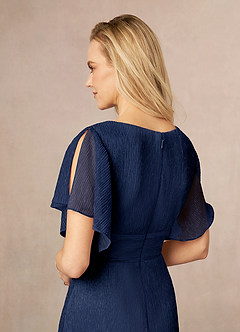 Azazie Kathryn Mother of the Bride Dresses Dark Navy A-Line V-Neck Flutter Sleeve Metallic Mesh Dress image5