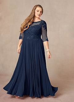 Azazie Corinne vestidos de madre de la novia Vestido de Azul Marino Oscuro de Gasa de Corte En A con Lentejuela image10