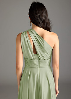 Azazie Charlize Bridesmaid Dresses Dusty Sage A-Line One Shoulder Stretch Satin Dress image8