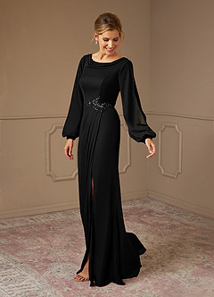 Azazie Satasha Vente finale Robe Trapèze en Maille Col bénitier Dentelle Champagne image2