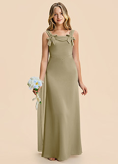 Azazie Chelsea Junior Moss Green Sheath Pleated Stretch Satin Dress image4