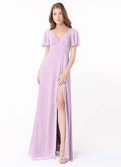 Azazie Kimber Bridesmaid Dresses Frosted Lilac A-Line Flounce Sleeve Chiffon Dress image1