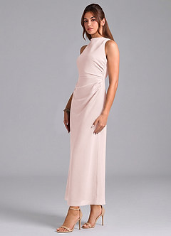 Azazie Evadne Bridesmaid Dresses Blushing Pink Sheath Pleated Chiffon Dress image4