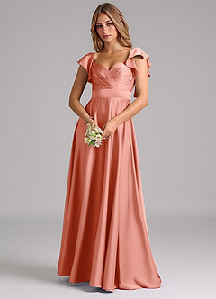 Azazie Leilani Robes de demoiselle d'honneur Robe Trapèze en Satin extensible Rayé Corail image7
