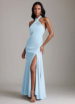 Azazie Lorena Bridesmaid Dresses Sky Blue Mermaid Pleated Chiffon Dress image4
