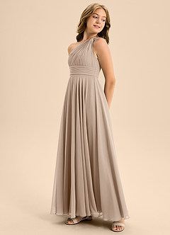 Azazie Charlize Junior Taupe A-Line Pleated Chiffon Dress image4