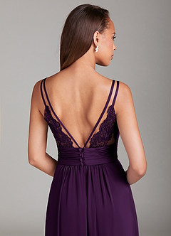 Azazie Maren Allure Bridesmaid Dresses Grape A-Line Lace Stretch Satin Dress image2