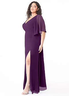 Azazie Cierra Final Sale Grape A-Line V-Neck Chiffon Dress image11