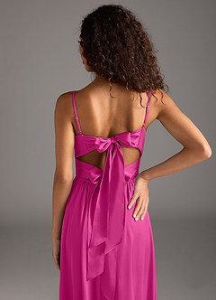 Azazie Zeya Bridesmaid Dresses Fuchsia A-Line Pleated Stretch Satin Dress image4
