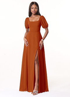 Azazie Alani Bridesmaid Dresses Paprika A-Line Square Neckline Chiffon Dress image1