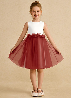 Azazie Louisa Flower Girl Dresses Ivory Terracotta A-Line Sleeveless Tulle Dress image1