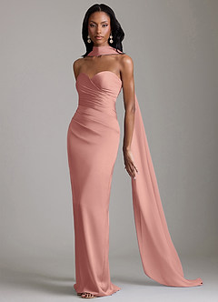 Azazie Sonora Vestidos de damas de honor Vestido de Rosetón de Satén Elástico de Corte Recto con Sin tirantes image10