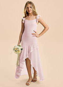 Azazie Junie Junior Vestido de Rosa Rubor de Gasa de Corte Sirena con Volante image6