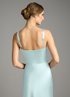 Azazie Alouette Bridesmaid Dresses Sea Glass Mermaid Pleated Stretch Satin Dress image4