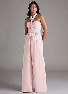 Azazie Lamara Bridesmaid Dresses Blushing Pink Off the Shoulder Chiffon Convertible Jumpsuit image8