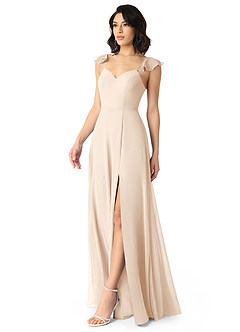 Azazie Everett Bridesmaid Dresses White Alabaster A-Line V-neck Ruched Chiffon Dress image3