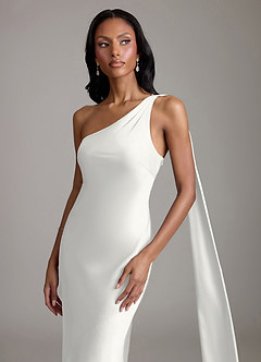 Azazie Galinda Suknie dla druhen Syrena Jedno ramię Satyna elastyczna Do ziemi Sukienka image3