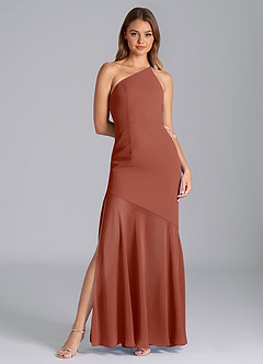 Azazie Tilla Bridesmaid Dresses Auburn Mermaid One Shoulder Chiffon Dress image3