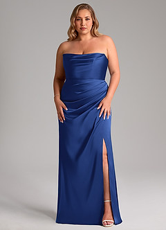 Azazie Leonis Robes de demoiselle d'honneur Robe Sirène Convertible en Satin extensible Plissée Bleu Roi image10