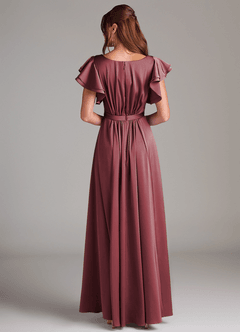 Azazie Daphne Robes de demoiselle d'honneur modestes Robe Trapèze Rayé Longueur ras du sol Satin extensible image6