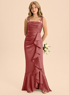 Azazie Ryan Junior Antique Rose Sheath Bow Stretch Satin Dress image5