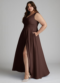 Azazie Karina Bridesmaid Dresses Ganache A-Line Pleated Chiffon Dress image8
