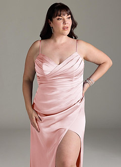 Azazie Yola Bridesmaid Dresses Blushing Pink Sheath V-Neck Pleated Stretch Satin Convertible Dress image14